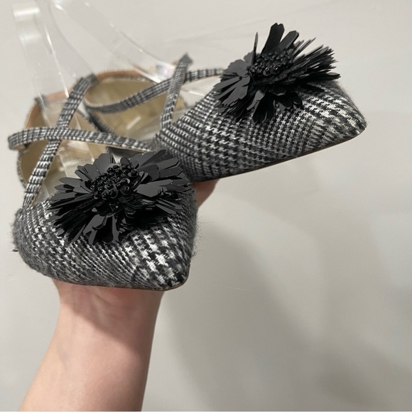 J. Crew Sadie Criss-cross Plaid Sandal Beaded Flower Pointed Toe Women’s 9 - Picture 6 of 11